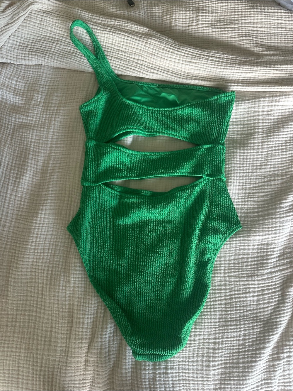 Aerie Bright Kelly Green One-Shoulder Wrap High-Waist One Piece - Picture 2 of 5
